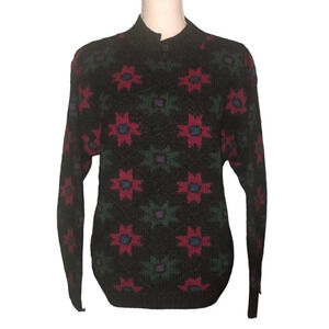 The WOOLRICH Woman Sz L Gray Green Red Blue Purple 100% Wool 2 Button Sweater